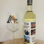 zweifarbig bedrucktes (Spiegelfolie) Wein-Glas und Flasche, nicht spülmachinenfest