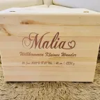 Holzbox zur Geburt bedruckt nach Kundenangaben, kratzbeständig