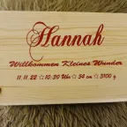 Holzbox zur Geburt bedruckt nach Kundenangaben, kratzbeständig